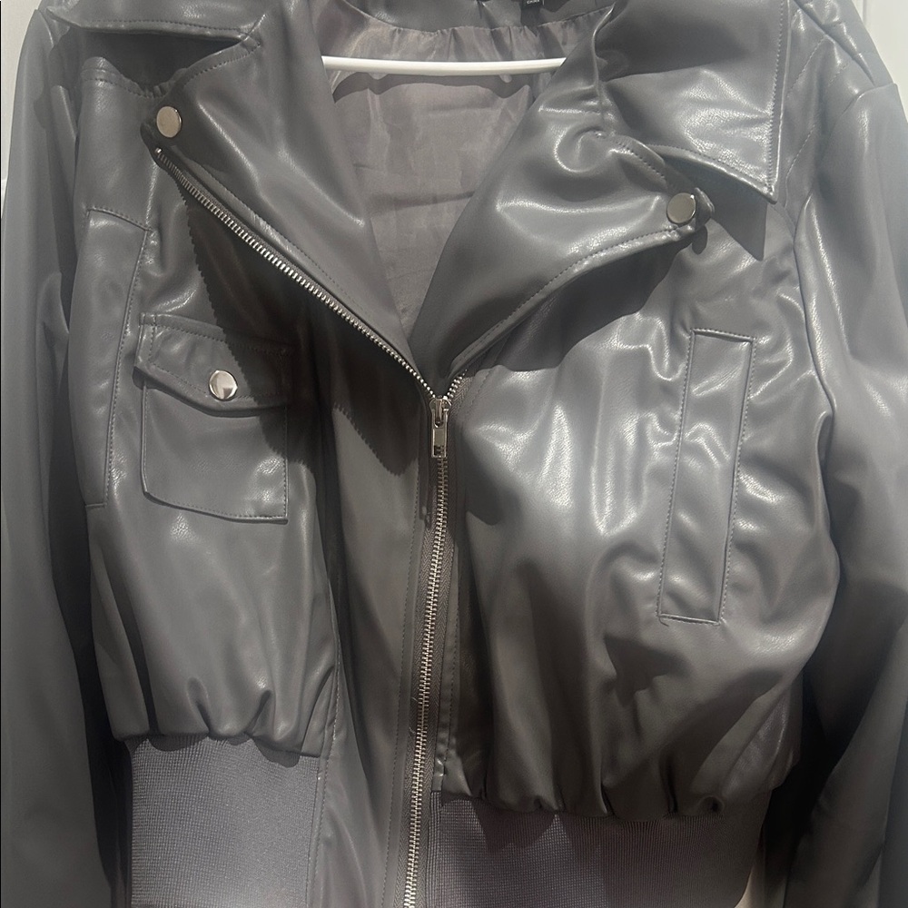 Fashion Nova Charcoal Faux Leather Jacket